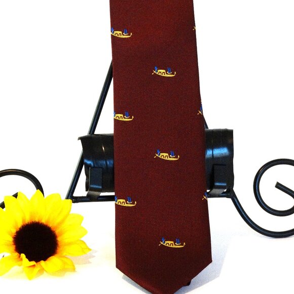 Fabris Venezia 100% Silk Gondola Red Yellow Blue Italian Made Tie 60x3 LONG EUC - Picture 1 of 6